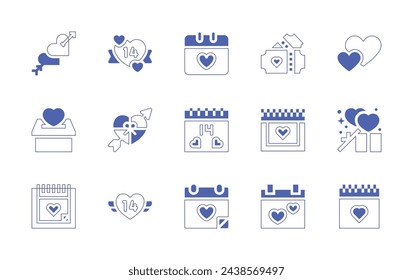 Valentine's Day icon set. Duotone style line stroke and bold. Vector illustration. Containing valentines, love, romantic date, cupid, valentines day, wedding day.