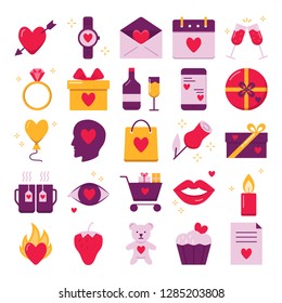 Valentines day icon set in flat style