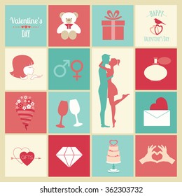 Valentine's day icon set. Flat style love graphic template. Vector illustration