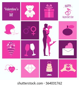 Valentine's day icon set. Flat style love graphic. Vector illustration