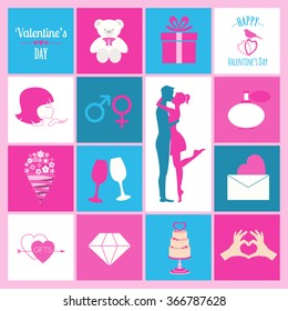 Valentine's day icon set. Flat style love graphic template. Vector illustration