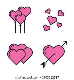 valentine's day icon set. happy, romantic, heart, love symbol pack vector illustration