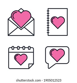 valentine's day icon set. happy, romantic, heart, love symbol pack vector illustration