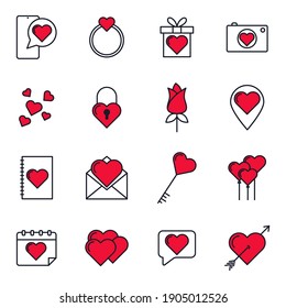 valentine's day icon set. happy, romantic, heart, love symbol pack vector illustration