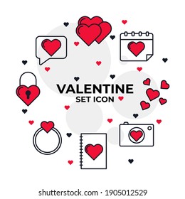 valentine's day icon set. happy, romantic, heart, love symbol pack vector illustration