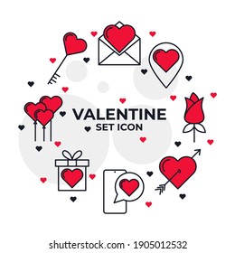 conjunto de iconos de día de San Valentín. ilustración del vector de símbolo feliz, romántico, corazón, amor