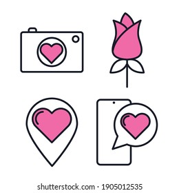 valentine's day icon set. happy, romantic, heart, love symbol pack vector illustration