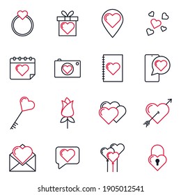 valentine's day icon set. happy, romantic, heart, love symbol pack vector illustration