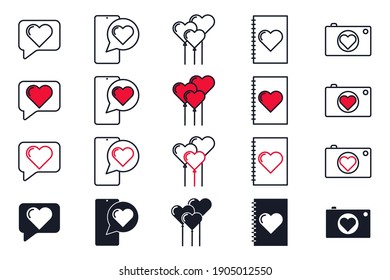 valentine's day icon set. happy, romantic, heart, love symbol pack vector illustration