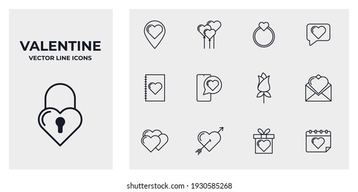 valentine's day icon set. happy, romantic, heart, love symbol pack vector illustration