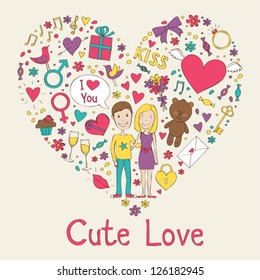 Valentines day icon set in heart shape