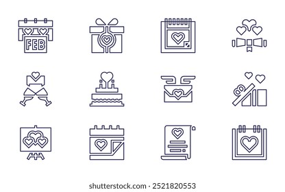 Valentine's day icon set. Line style. Editable stroke. present, love message, letter, valentines day, romantic, toast, love, location, healing, chat, smartwatch.