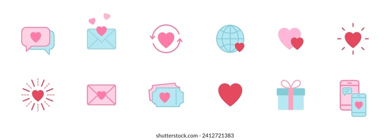 Valentines day icon set. Love, nubes stickers icon. Romance valentine sign collection