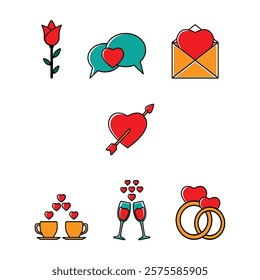 Valentine's Day Icon Set. Love icon set. Set of romantic elements for Valentines Day.