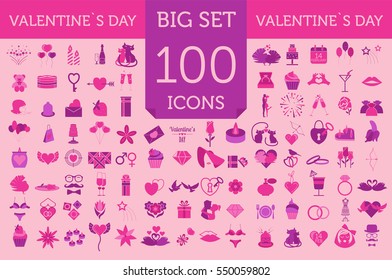 Valentine's day icon set. Romantic design elements isolated on white. Vector illustration