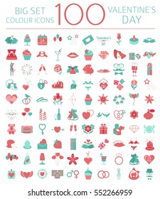 Valentine`s day icon set. Romantic design elements isolated on white. Vector illustration