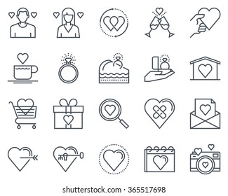 Valentines day icon set suitable for info graphics, websites and print media. Black and white flat line icons.