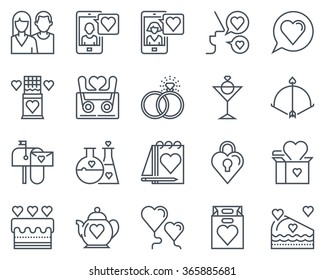 Valentines day icon set suitable for info graphics, websites and print media. Black and white flat line icons.