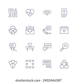 Valentine's Day icon set. Thin line icon. Editable stroke. Containing love message, cupid, balloon, heart, puzzle, love, hearts, neon, chat, heartbreak, texting, book, relationship, valentines day.