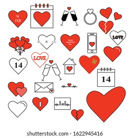 Valentines day icon set. Vector Illustration