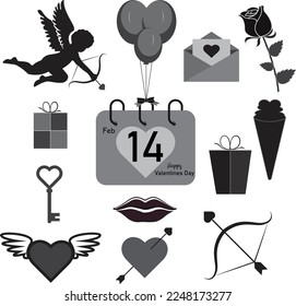 Valentines day icon set vector silhouette