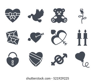 Valentines Day Icon Solid Glyph Pack Set silhouette