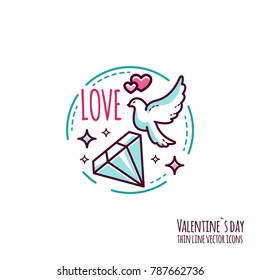 Valentines day icon. Stamp, Sticker, Logo. Romantic design template. Vector outline style illustration for your design
