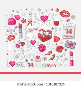 Valentines Day icon sticker set.Hand draw isolated on a white background sign
