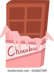 Valentine's day icon, vector, cartoon illustration. Chocolate bar with open wrapper. It can be used for social media content, greeting cards and presentations
