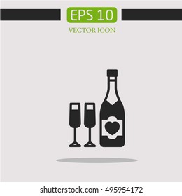 Valentine's Day icon vector. champagne and glasses