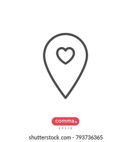 Valentine's day icon vector, love location symbol.