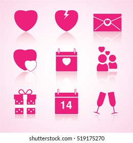 Valentine's day icon vector set of pink