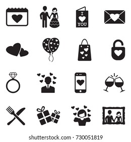 Valentines Day Icons. Black Flat Design. Vector Illustration. 