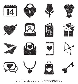 Valentine's Day Icons. Black Scribble Design. Vector Illustration.