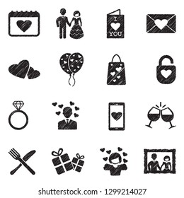 Valentines Day Icons. Black Scribble Design. Vector Illustration.