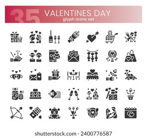 Valentines' day Icons Bundle. Glyph icons style. Vector illustration