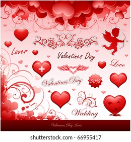 Valentine's day icons collection items vector illustration