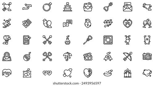 Valentines Day icons collection is a vector illustration with editable stroke, offering versatility and customization. Perfect for various design needs, it includes high-quality graphics 