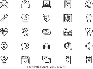 Valentines day icons collection is a vector illustration with editable stroke.