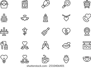 Valentines day icons collection is a vector illustration with editable stroke.