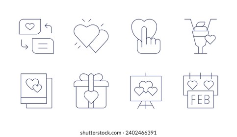 Valentine's Day icons. Editable stroke. Containing love message, photo, love, gift, heart, picture, milkshake, valentines day.