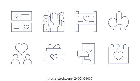 Valentine's Day icons. Editable stroke. Containing love message, love, gift, banner, chat, ballons, valentines day.