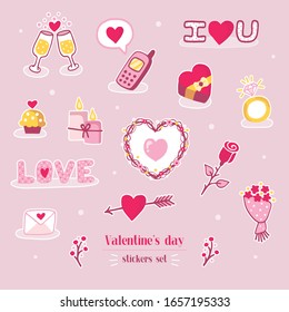 Valentine's day icons elements collection. Vector illustration. Love concept stickers.