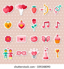 Valentine's day icons elements collection. Vector illustration. Love concept stickers. 