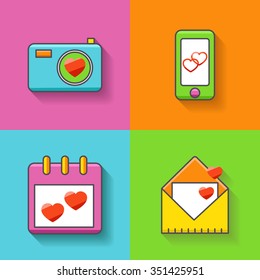 Valentine's day icons elements collection. Vector illustration. Love concept symbols.Flat style vector illustrations with long shadows.