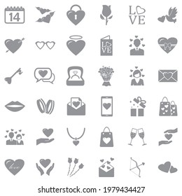 Valentine's Day Icons. Gray Flat Design. Vector Illustration.