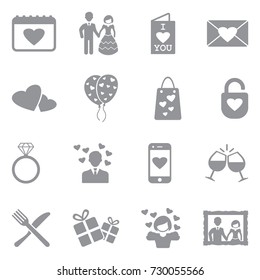 Valentines Day Icons. Gray Flat Design. Vector Illustration. 