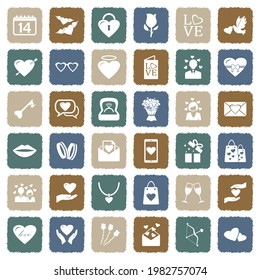 Valentine's Day Icons. Grunge Color Flat Design. Vector Illustration.