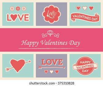Valentines day icons, logos and text set. Vector graphic elements collection.