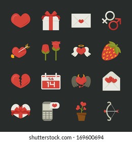 Valentine's day icons, love symbols  , flat design , eps10 vector format